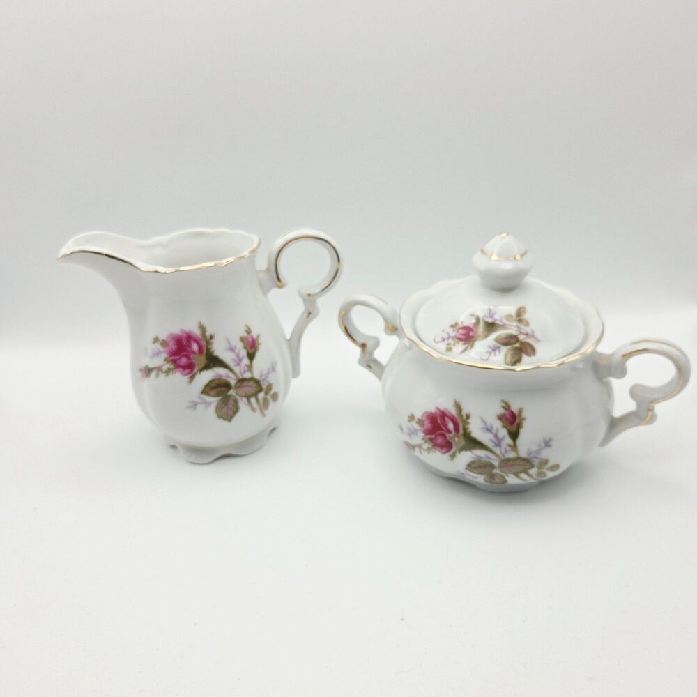 Vintage Japanese Moss Rose 15-Piece Porcelain Tea Set 14K Gold Trim Floral - Picture 8 of 12
